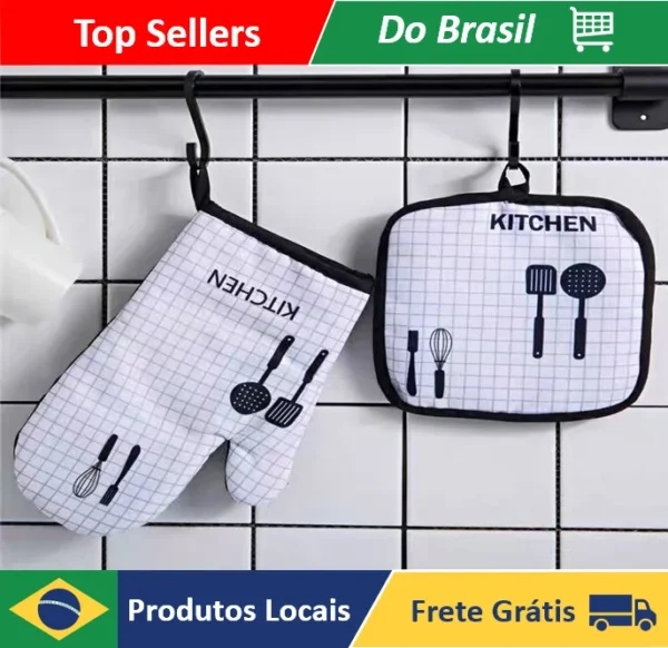 Kit Luva Termica Forno Fogão Cozinha Quente + Descanso De Panela