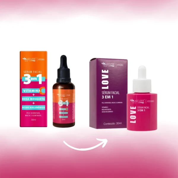 Sérum Facial 3 em 1 Vitamina C Rosa Mosqueta Ácido Hialurônico 30ml - Max Love - Image 4