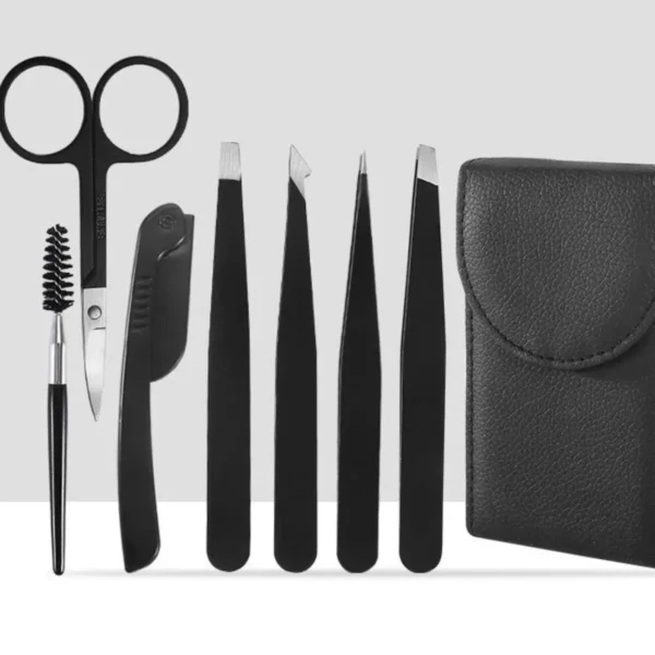 Kit 7 Peças Para Limpeza de Sobrancelha Tesoura/ Pinça/ Escovinha.