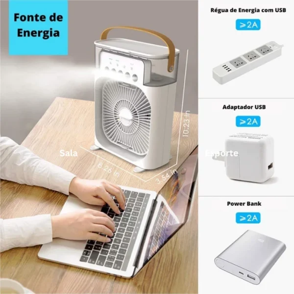 Ventilador de Nebulização Umidificador e Climatizador Sistema com 3 Velocidades Design Compacto Portátil Ideal para Dias Secos - Image 5