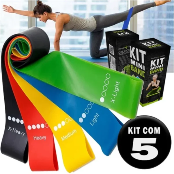 Kit de 5 Mini Faias Elásticas Ideal p/ Exercício/Academia/Treino/Funcional/Mobilidade