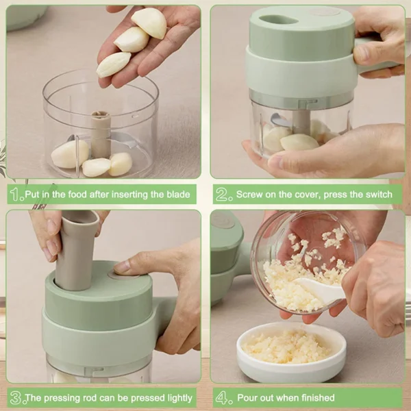 Cortador Elétrico De Legumes 4 Em 1 Sem Fio Alho Com Carregamento USB Triturador Durável Ferramenta De Cozinha - Image 5
