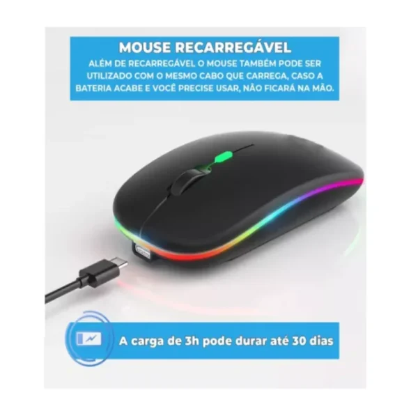 Mouse LED silencioso com clique silencioso, RGB, Mouse universal, Sem Fio - Image 3