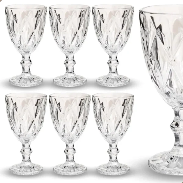 Jogo 6 Taças Vidro Diamond Transparente kit 6 Taças 340ml Vinho Reforçado