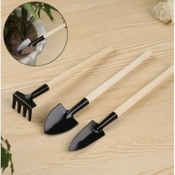 Mini Ferramentas Kit para Jardinagem, Madeira, 3 Pcs