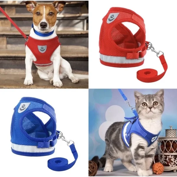 Peitoral Com Guia para Caes E Gatos Colete Regulavel Super Confortavel