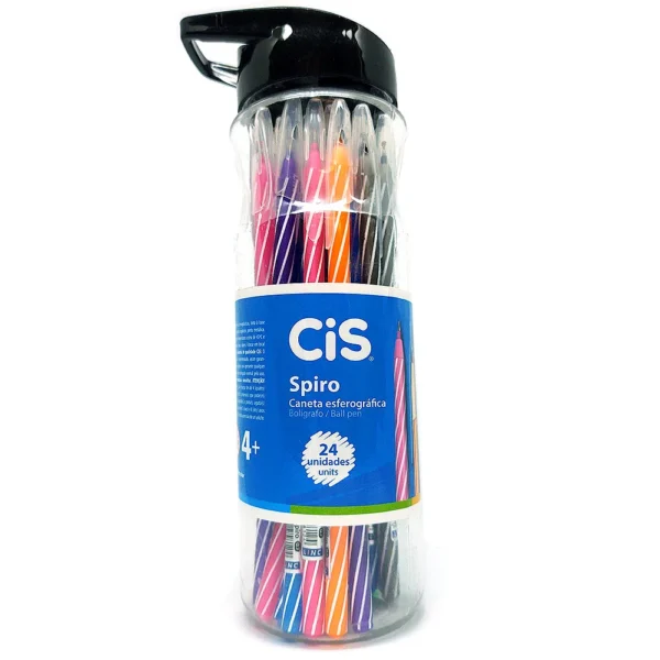 Caneta Spiro CiS Colorida Garrafa Pote - 24 Unidades