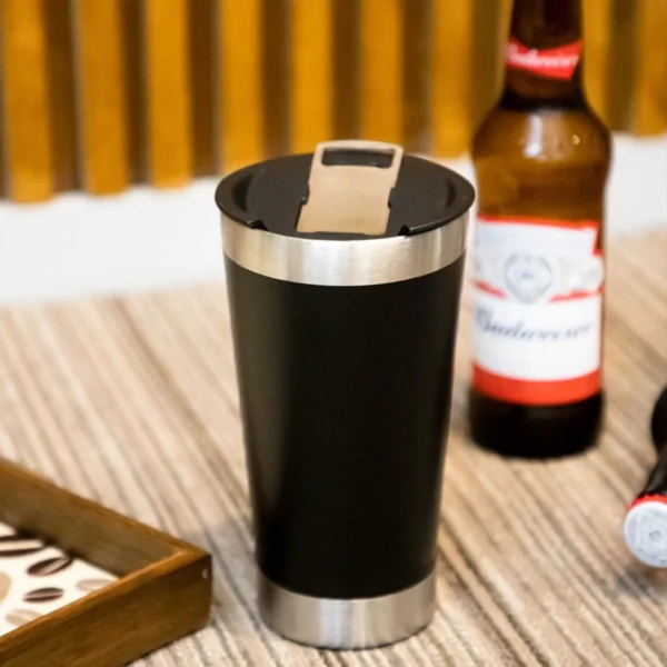 Copo Térmico 473ml COM TAMPA E Abridor Inox Para Cerveja Quente e Gelado - Image 2