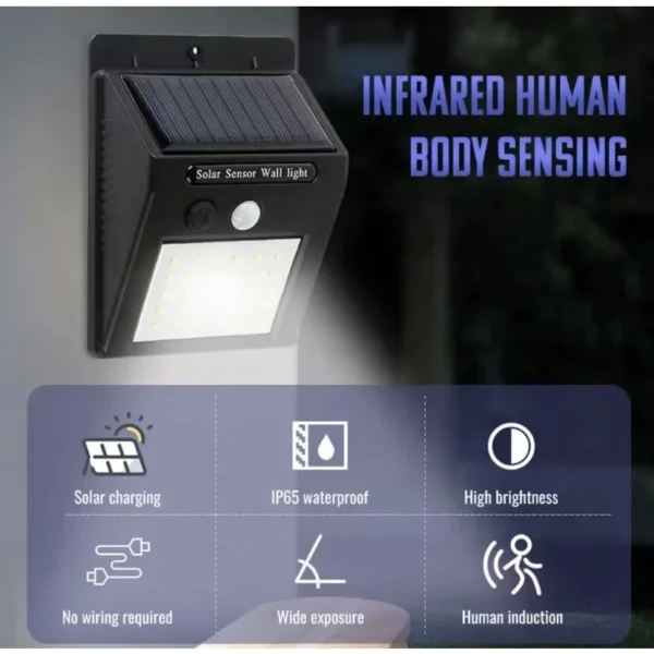 Luminária Solar Luz Led Com Sensor De Presença Automático 20led - Image 4
