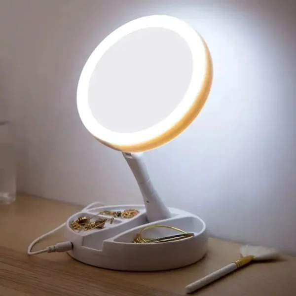 DAFUSHOP Espelho de mesa Luz Led Maquiagem Portátil Pilha USB Aumento até 10X - Image 3