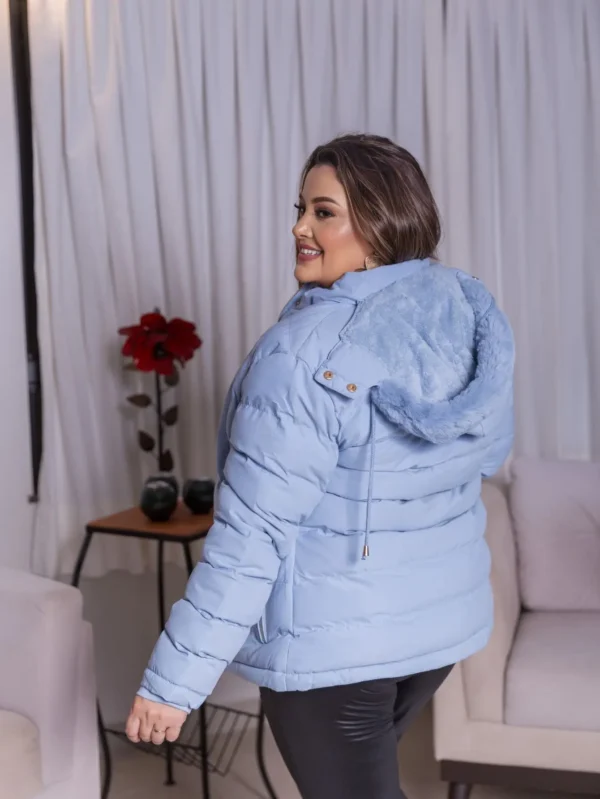 Casaco Jaqueta Feminina Puffer Plus Size Forrada Pele Capuz - Image 5