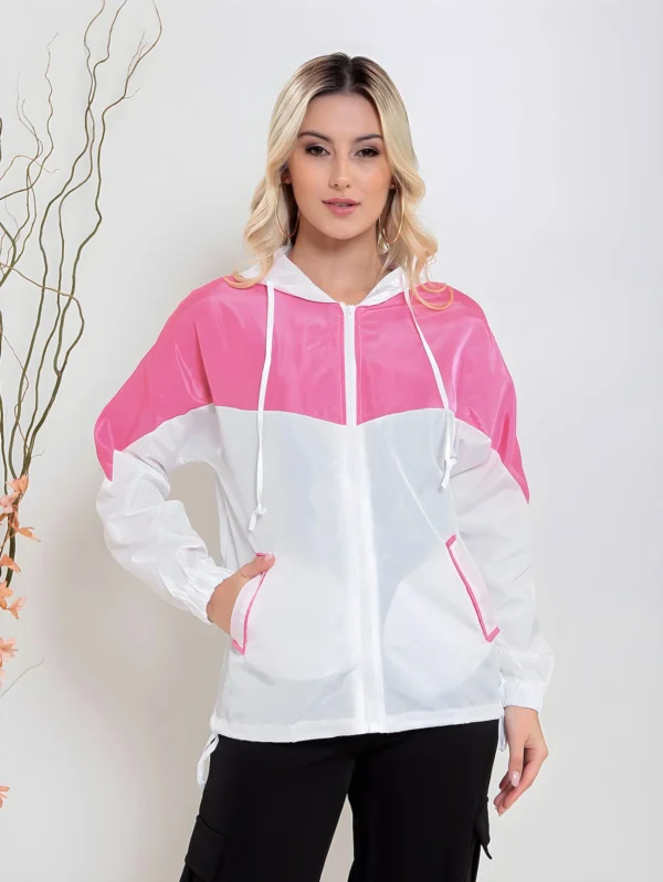Bomber feminina Jaqueta feminina com capuz e bolso e ziper - Image 6