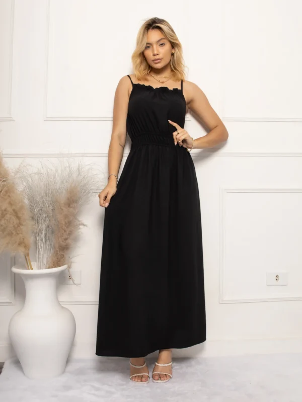 Vestido Longo com Busto Franzido e Alça Elegância Deslumbrante - Envio para Todo o Brasil | Várias Opções de Cores | VES-0013 - Image 5