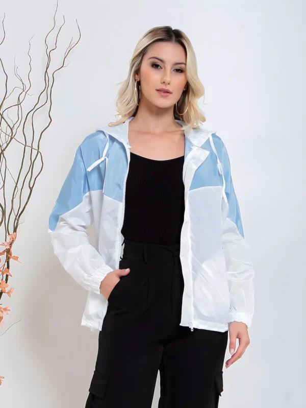 Bomber feminina Jaqueta feminina com capuz e bolso e ziper - Image 4