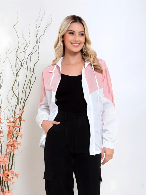 Bomber feminina Jaqueta feminina com capuz e bolso e ziper