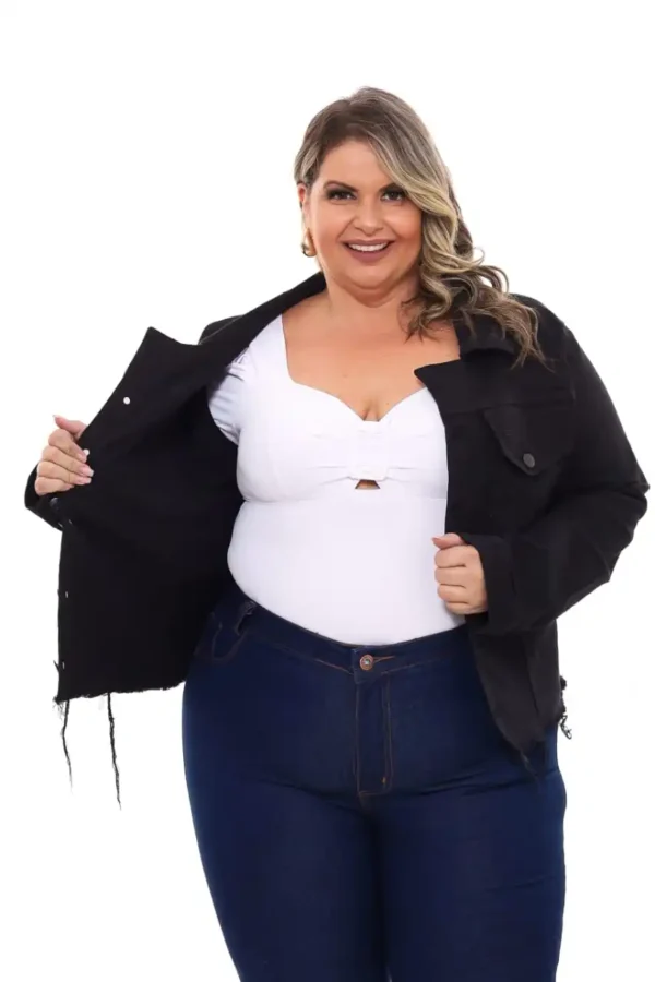 Jeans Preto Feminino Plus Size, Premium Casual Jeans - Image 3