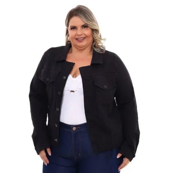 Jeans Preto Feminino Plus Size, Premium Casual Jeans