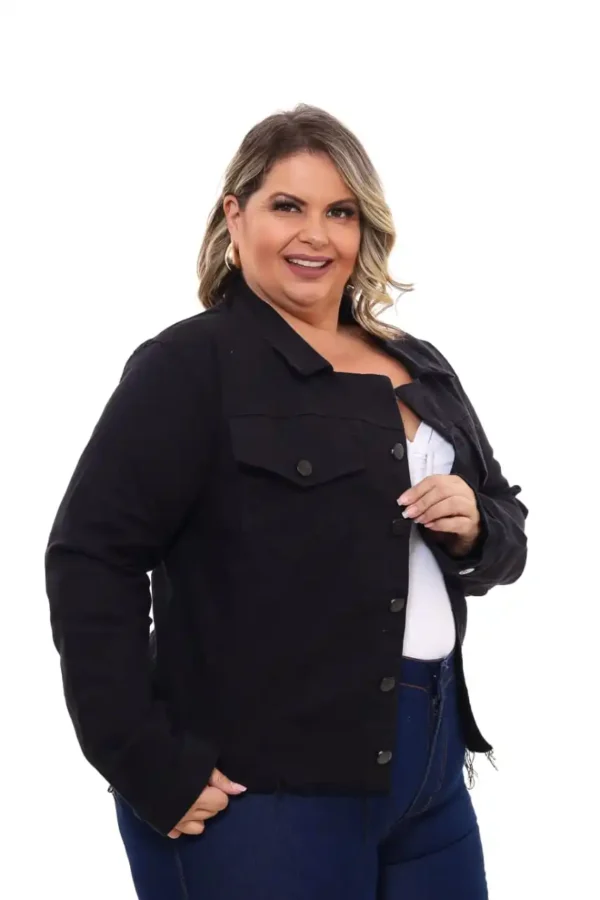 Jeans Preto Feminino Plus Size, Premium Casual Jeans - Image 4