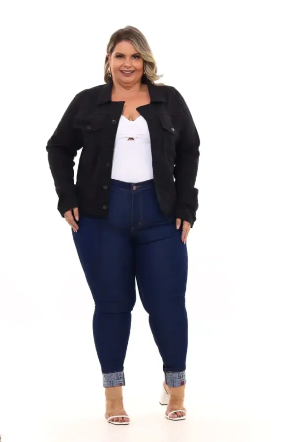 Jeans Preto Feminino Plus Size, Premium Casual Jeans - Image 6