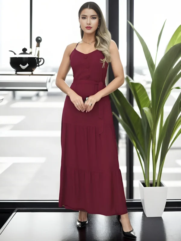 Vestido Longo Feminino com Alças Ajustáveis, Elegante para o Verão