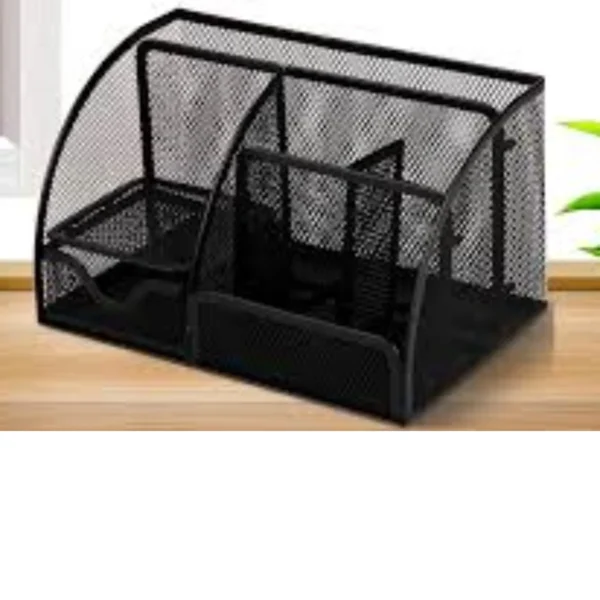 Kit 1 Organizador de mesa de escritório cor preto, porta-canetas multifuncional com gaveta, 6 compartimentos, - Image 5