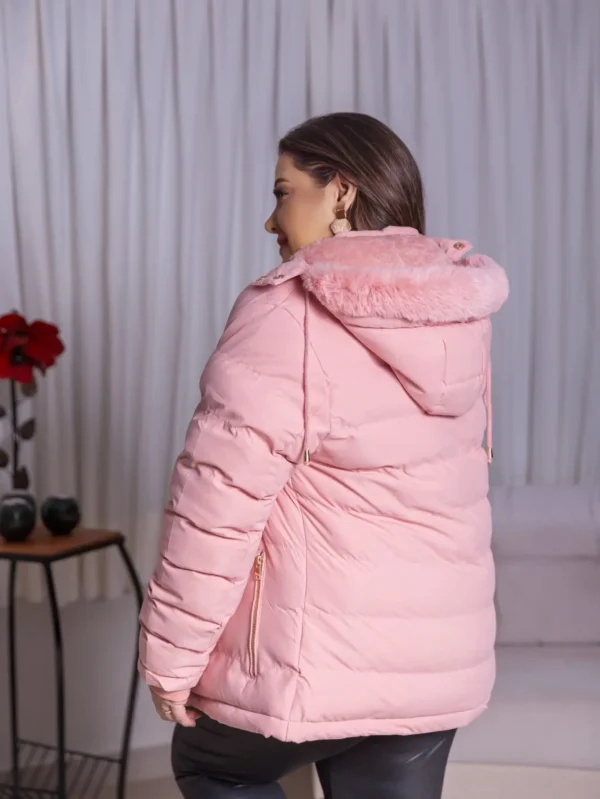 Casaco Jaqueta Feminina Puffer Plus Size Forrada Pele Capuz - Image 6