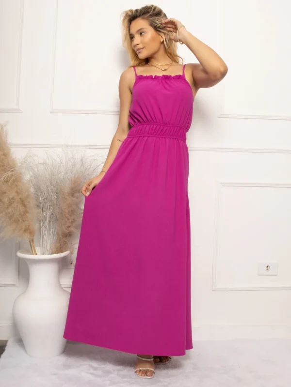 Vestido Longo com Busto Franzido e Alça Elegância Deslumbrante - Envio para Todo o Brasil | Várias Opções de Cores | VES-0013 - Image 4