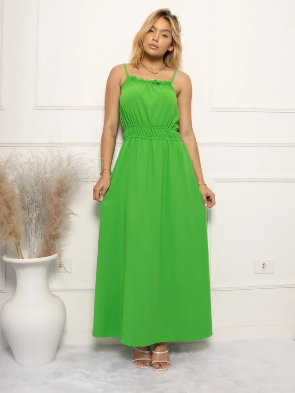 Vestido Longo com Busto Franzido e Alça Elegância Deslumbrante - Envio para Todo o Brasil | Várias Opções de Cores | VES-0013