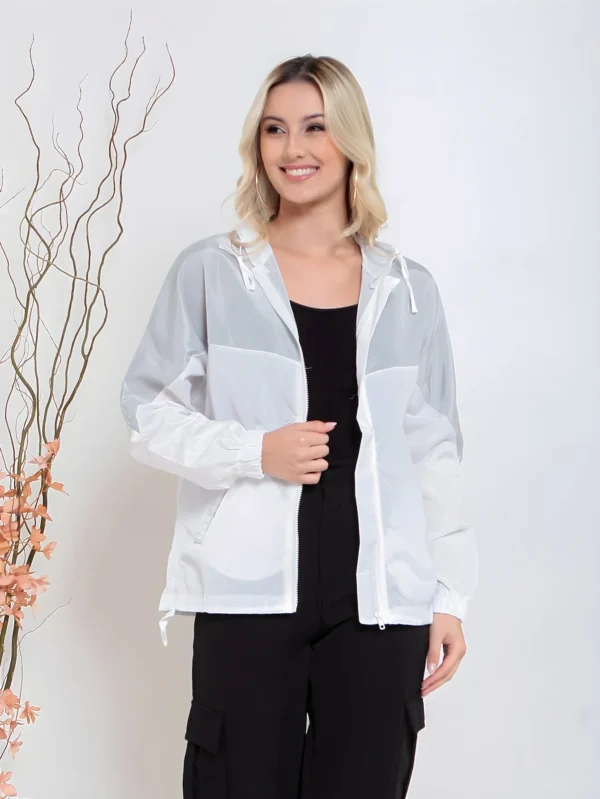 Bomber feminina Jaqueta feminina com capuz e bolso e ziper - Image 3