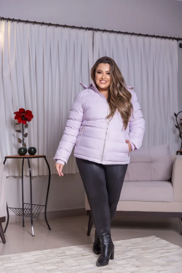 Casaco Jaqueta Feminina Puffer Plus Size Forrada Pele Capuz - Image 4