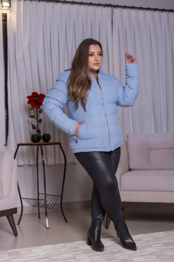 Casaco Jaqueta Feminina Puffer Plus Size Forrada Pele Capuz - Image 2