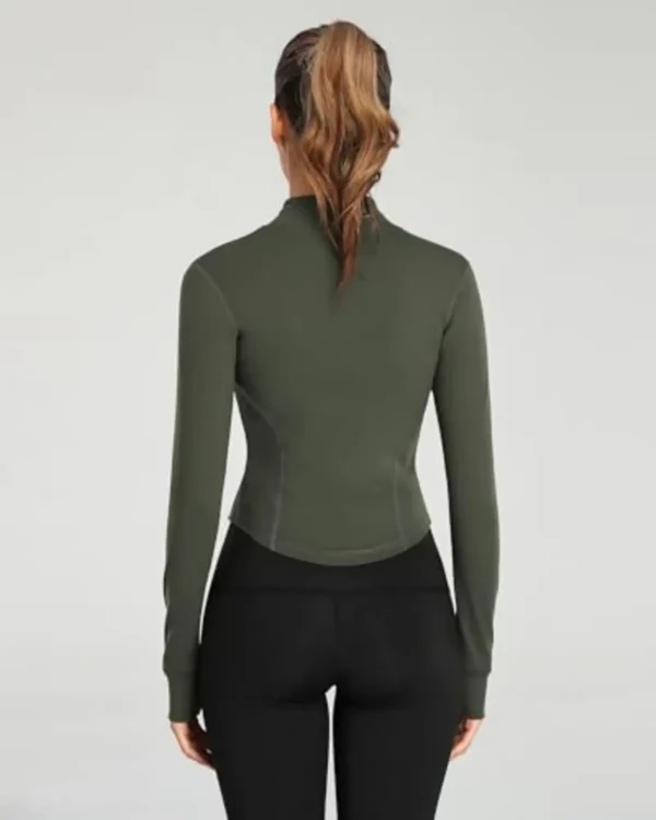 Jaqueta atlética leve com furos para o polegar para mulheres, zíper completo, corrida, pista, tops de ioga, esportes, jaquetas de treino - Image 5