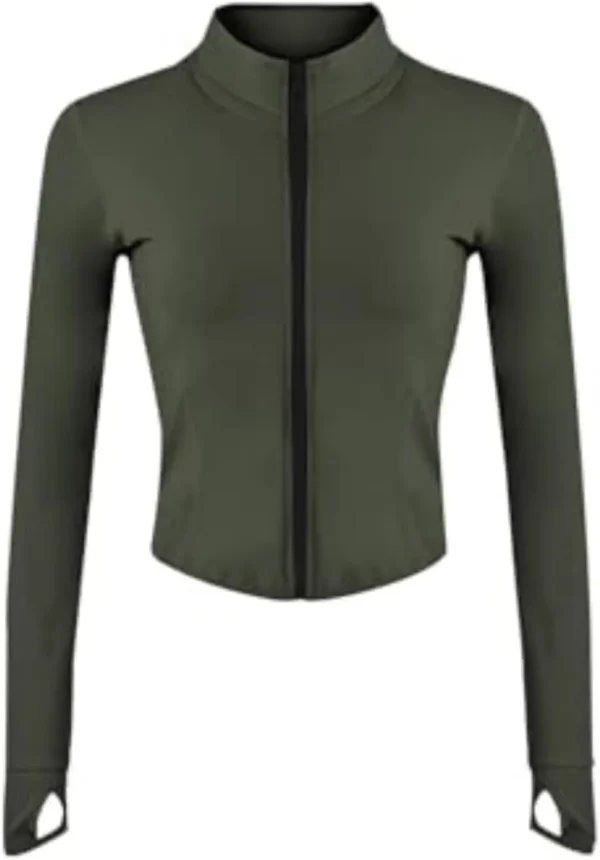 Jaqueta atlética leve com furos para o polegar para mulheres, zíper completo, corrida, pista, tops de ioga, esportes, jaquetas de treino