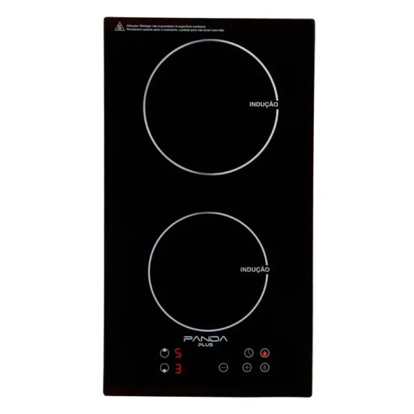 Cooktop de Indução 2 Bocas PandaPlus Preto 220V, Design Moderno e Compacto, Controle Digital, Alta Eficiência