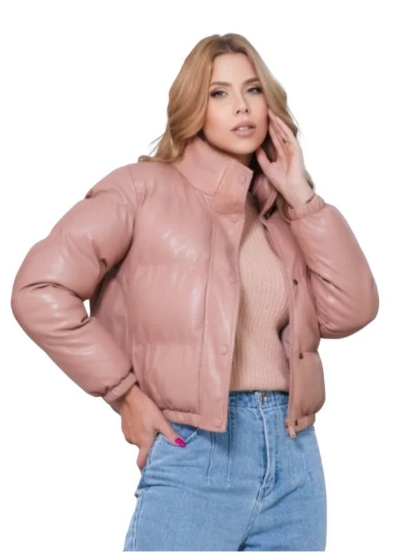 Jaqueta Feminina Puffer Cropped de Couro