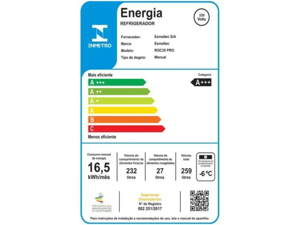 Geladeira/Refrigerador Esmaltec Degelo Manual 1 Porta Branca 259L Roc35 Pro - 220V - Image 6