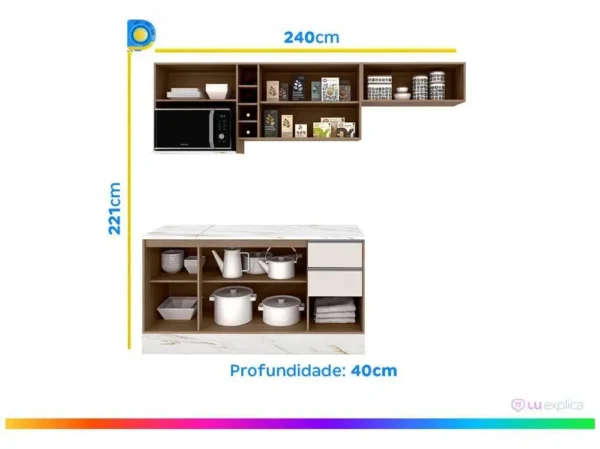 Cozinha Compacta Poliman Móveis Pisa com Balcão 8 Portas 2 Gavetas - Image 6