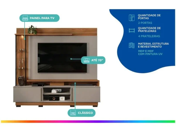 Painel para TV até 70” DJ Móveis Martino 4 Prateleiras - Image 2