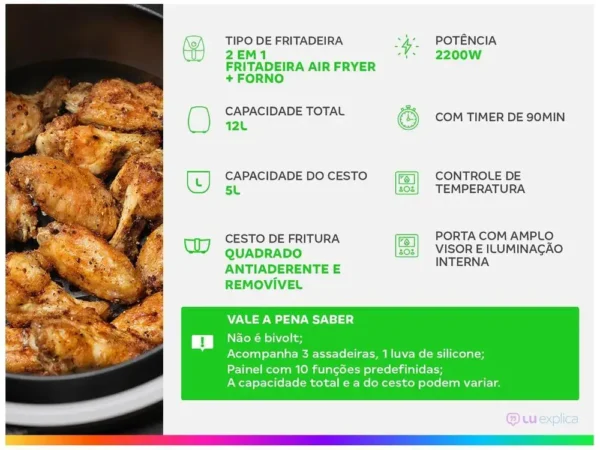 Fritadeira Elétrica sem Óleo/Air Fryer Mondial Forno Oven AFON-12L-BI Preta 12L - 220V - Image 2