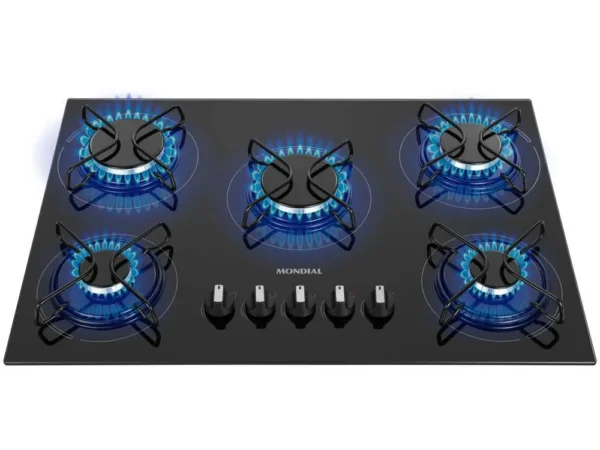 Cooktop 5 Bocas Mondial a Gás GLP Preto - Bivolt