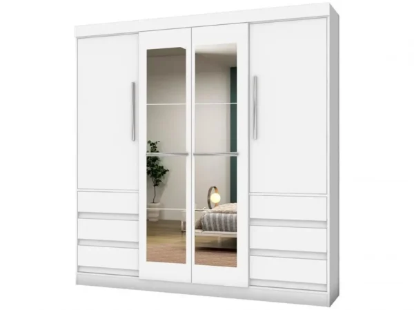 Guarda-roupa Casal com Espelho 4 Portas 6 Gavetas Araplac Atraente Sofia