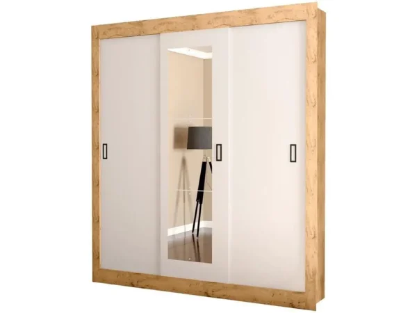 Guarda-roupa Casal com Espelho 3 Portas de Correr Araplac Melissa Glass