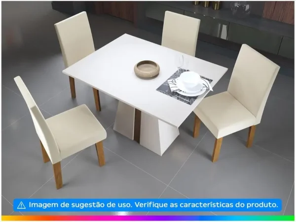 Mesa de Jantar 4 Cadeiras Retangular Off White Imbuia e Pastel Tampo de MDF com Vidro Viero Roma - Image 3