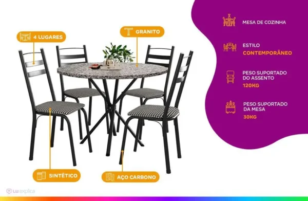 Mesa de Jantar 4 Cadeiras Redonda Artefamol América Capri - Image 2