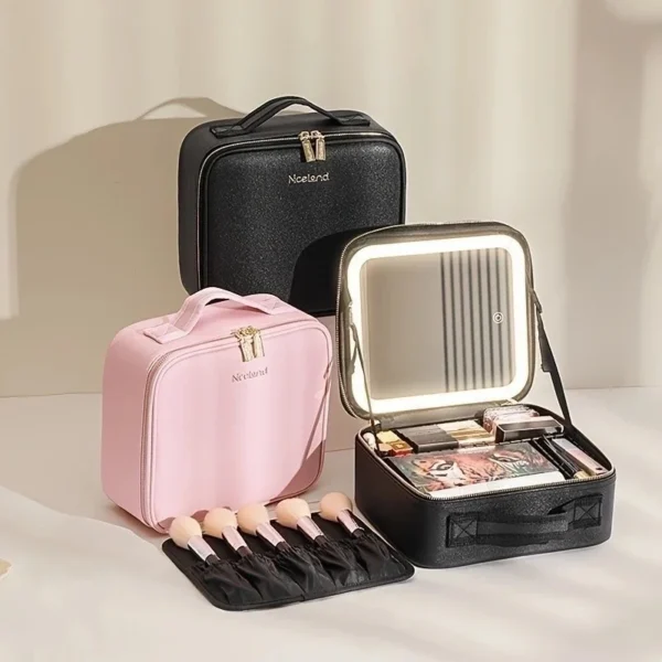 Kit Maleta Maquiagem completo Profissional Com Espelho e Luz Led