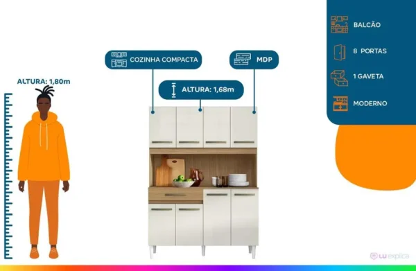 Cozinha Compacta Aramóveis Cleo 8 Portas - Image 2