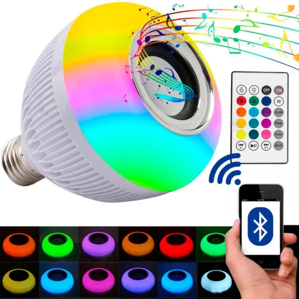 Lampada Luz Led Rgb Bluetooth Música Caixa Som Festa Musica
