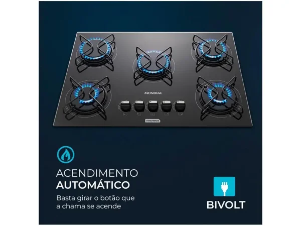 Cooktop 5 Bocas Mondial a Gás GLP Preto - Bivolt - Image 6