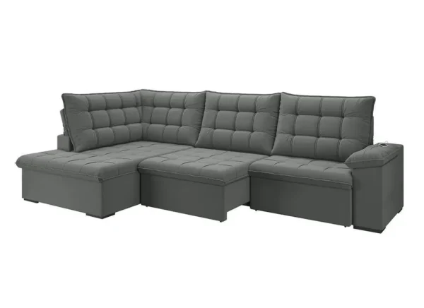 Sofá de Canto 6 Lugares Retrátil Reclinável Suede Veludo Dallas Flexforma Estofados - Image 3