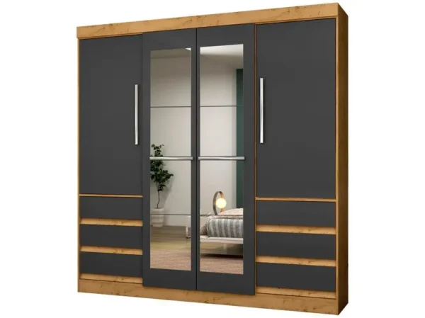 Guarda-roupa Casal com Espelho 4 Portas 6 Gavetas Araplac Sofia